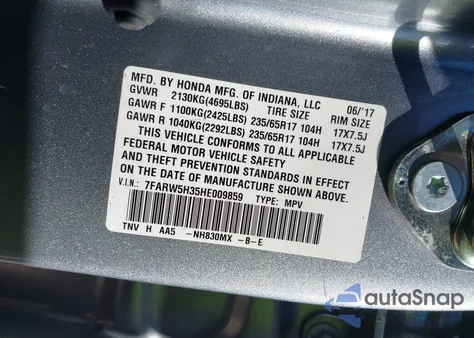 2017 Honda Cr-V Lx z USA, uszkodzony, nr VIN 7FARW5H35HE009859